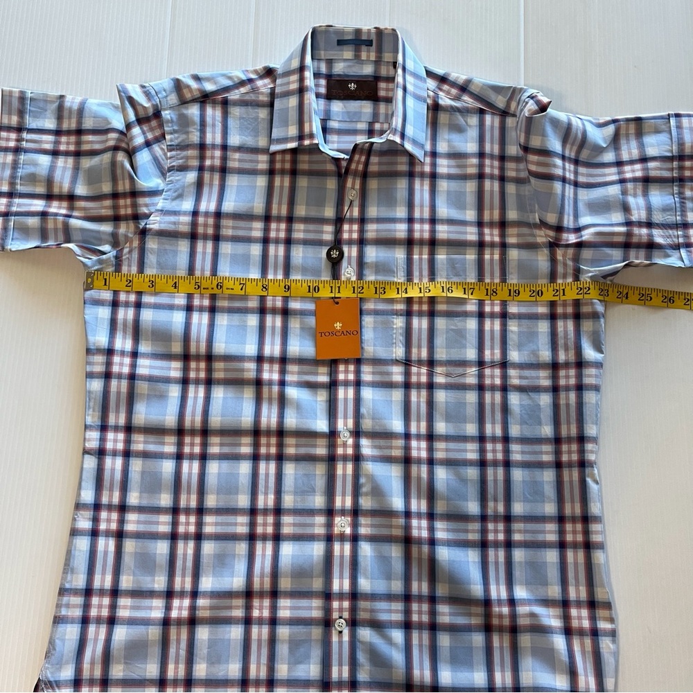 Toscano NWT Short Sleeve Button Up Shirt Blue/Red Striped Size Medium - Picture 8 of 9